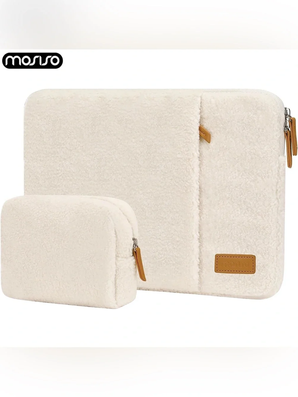 NWOT Mosiso Cream Sherpa Tablet Sleeve with Matching Accessories Pouch